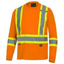 Pioneer V1051250-S - Hi-Viz Bird's-Eye Long-Sleeved Safety Shirt - Hi-Viz Orange - S
