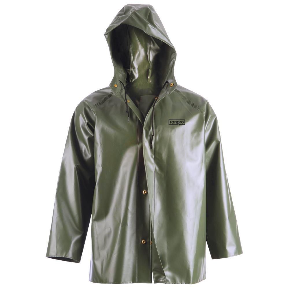 Canadian Waterproof Hooded Rain Jacket - PVC-Coated Polyester - Olive Green - 2XL