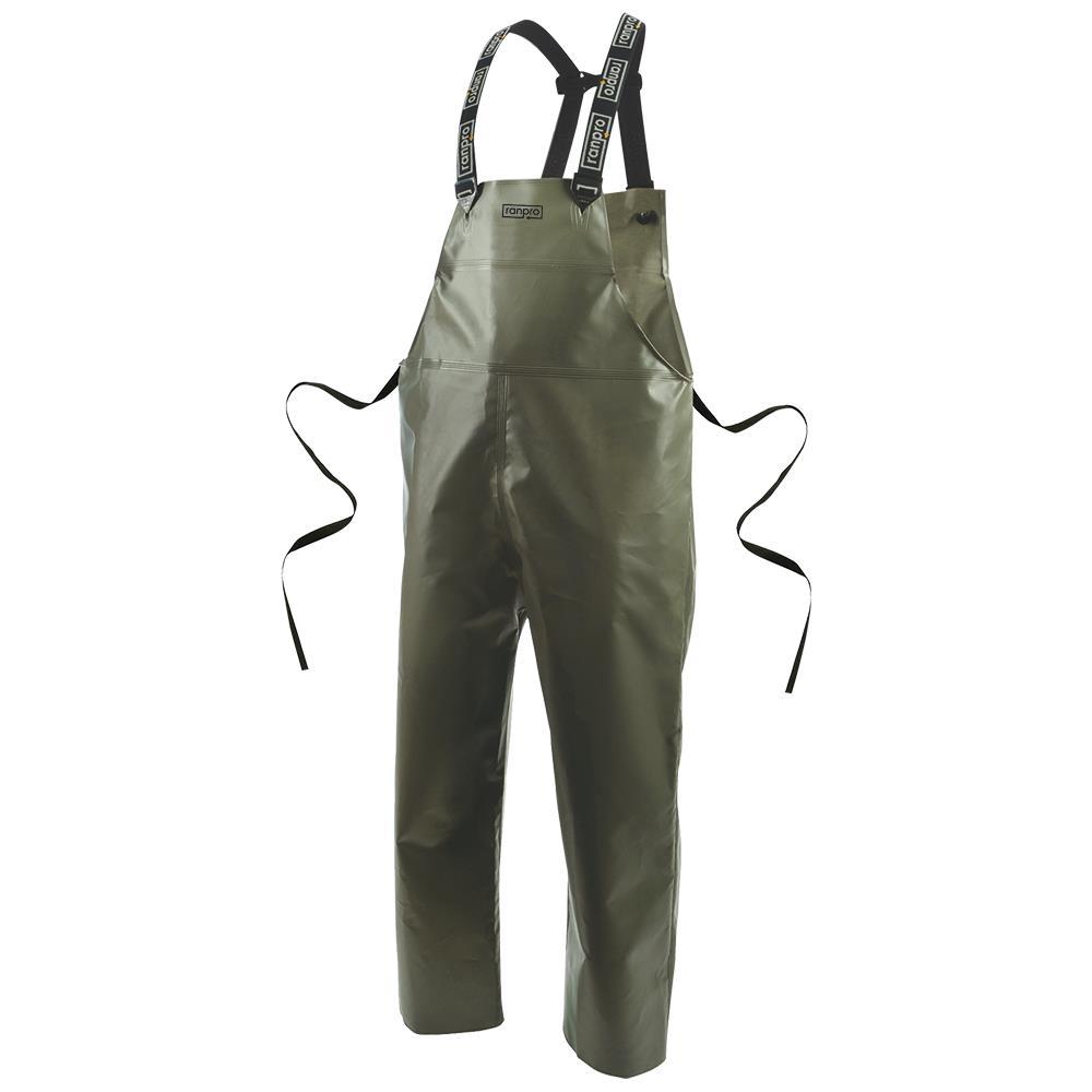 Canadian Waterproof Rain Bib Pants - PVC Coated Polyester - Olive - M