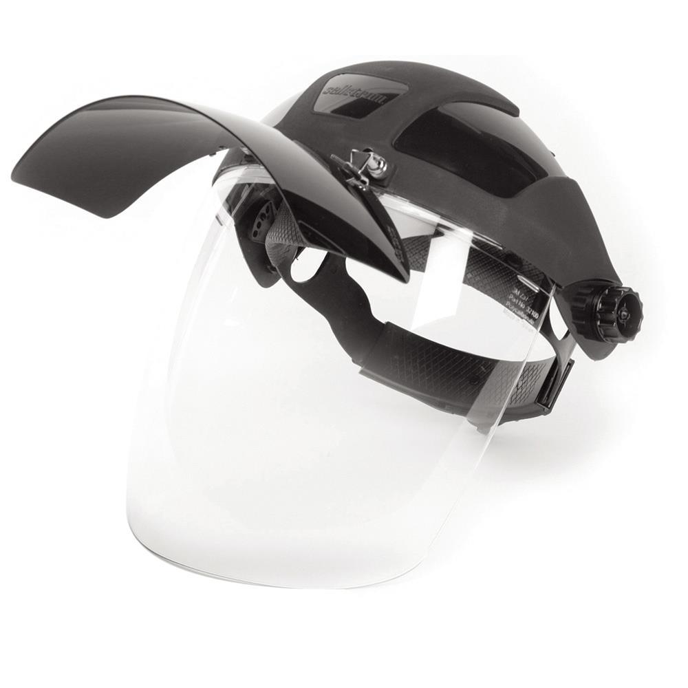 Multi-Purpose Face Shield with Flip-Up IR Visor and Ratcheting Headgear