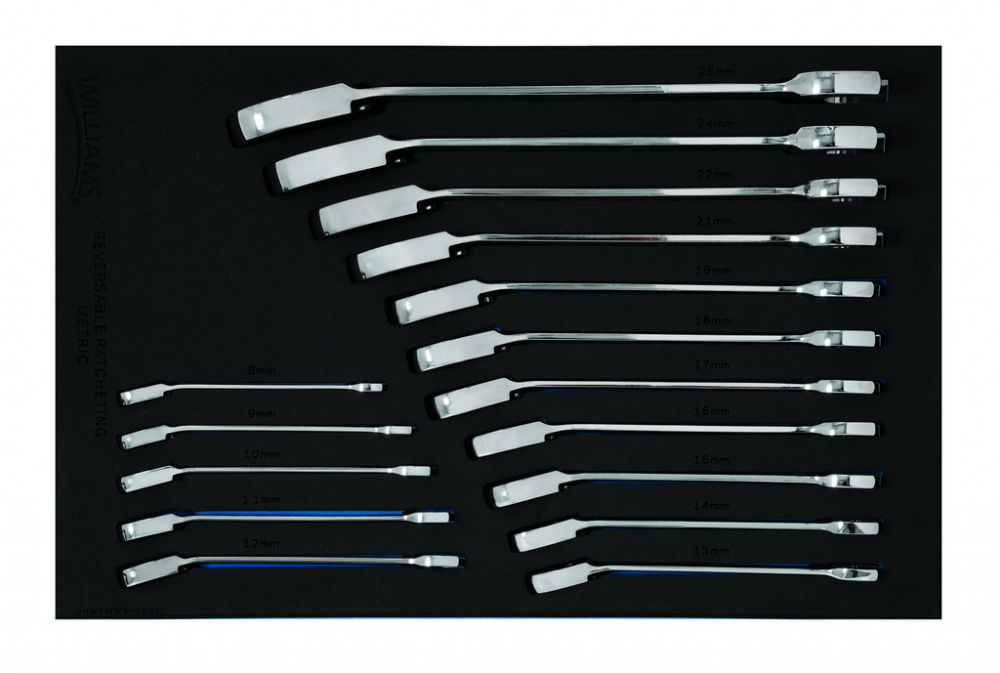 16 pc Metric Ratcheting Combination Wrench Set in 1/3 Foam Drawer Inset (8-25 mm)