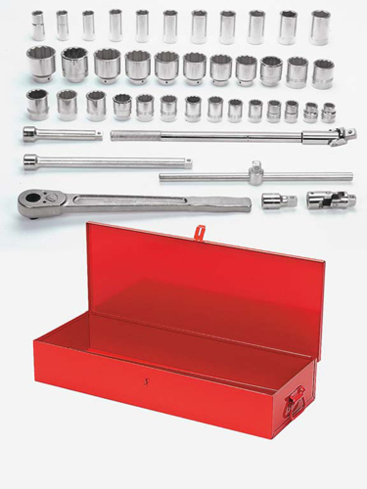 43 pc 1/2&#34; Drive 12-Point SAE Shallow and Deep Socket and Drive Tool Set in Metal Tool Box