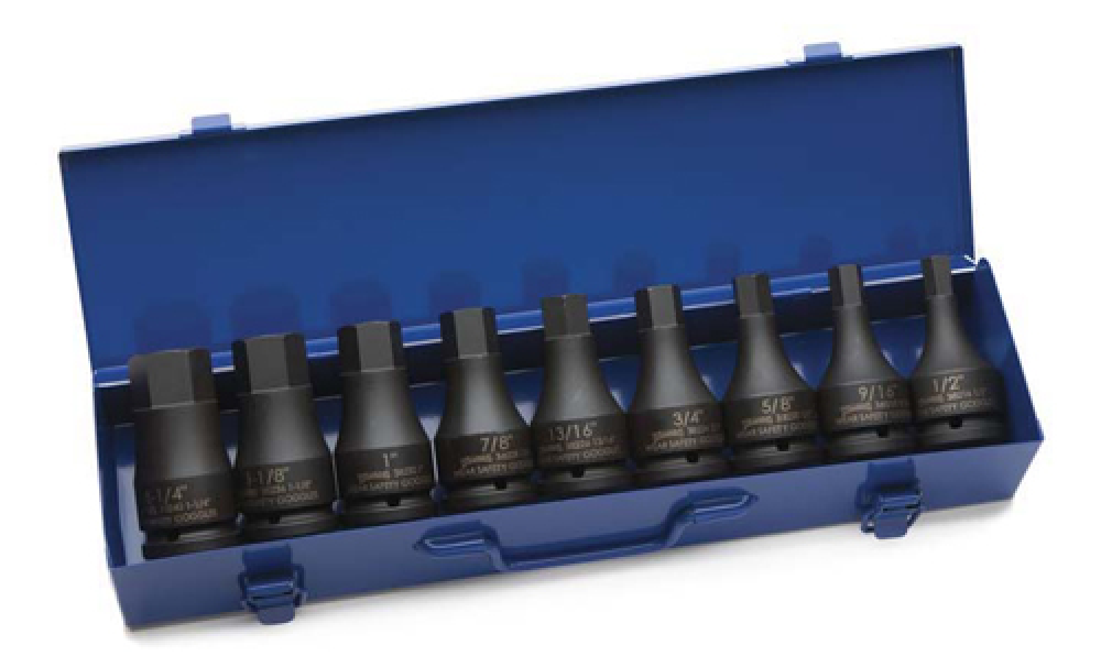 9 pc 3/4&#34; Drive -Point SAE Hex Driver One Piece Impact Hex Bit Driver Set in Metal Tool Box