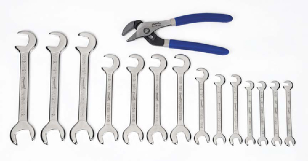 14 pc SAE Miniature 15° x 80° Double Head Open End Wrench Set