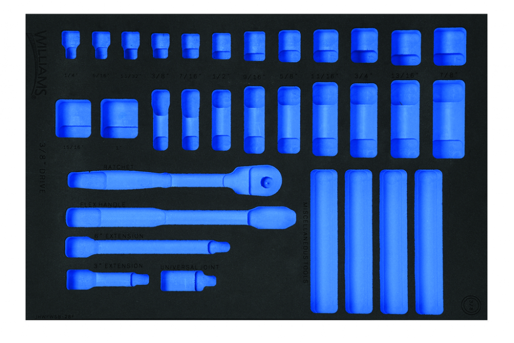 1/3 Foam Drawer Inset Only for 28 pc 3/8 Drive 12-Point SAE Shallow & Deep Socket and Drive Tool Set