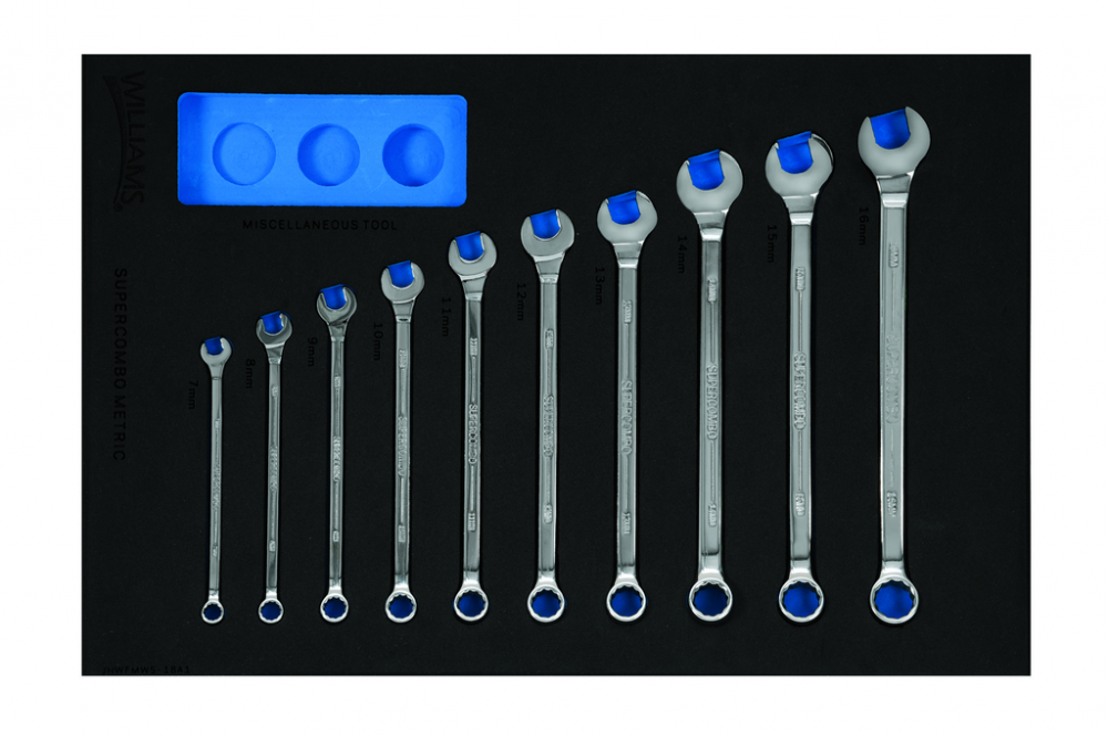 10 pc Metric 12-Point SUPERCOMBO® Combination Wrench Set in 1/3 Foam Drawer Inset (7-16 mm)