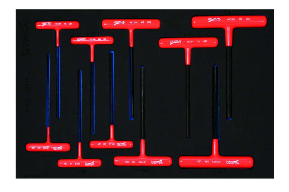 10 pc SAE Arm T-Key Set in 1/3 Foam Drawer Inset (1/4 x 6 - 9/64 x 6)