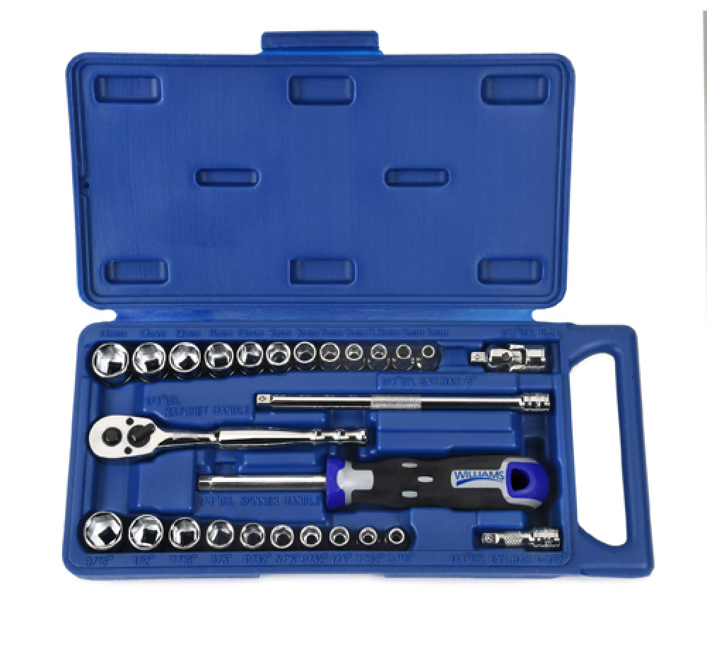 27 pc 6 Drive 6-Point SAE and Metric Socket and Drive Tool Set packed in Compact Case Set