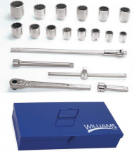 Williams JHWWSX-21TB - 19 pc 1" Drive 12-Point SAE Shallow Socket and Drive Tool Set in Metal Tool Box