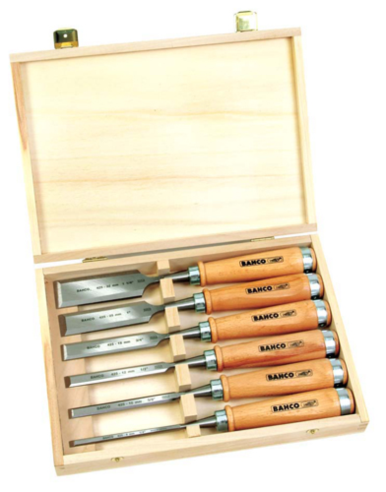 6 Pc Woodworking Chisel Set in Wooden Box
