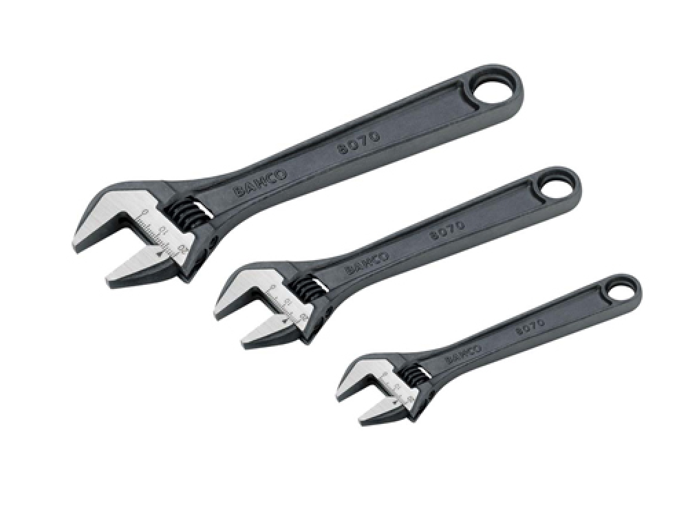 3 pc SAE Adjustable Industrial Black Finish Wrench Set