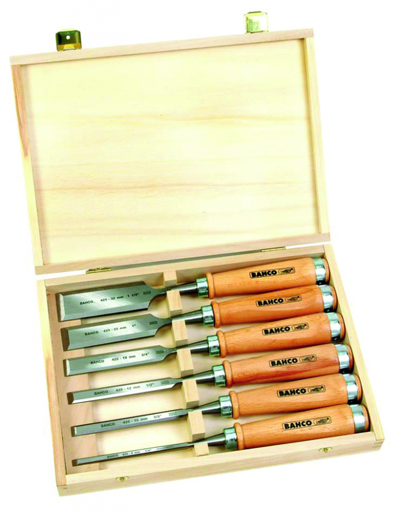 6 Pc Woodworking Chisel Set in Wooden Box