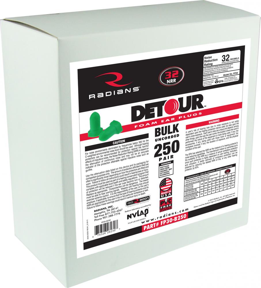 Detour® Foam Uncorded Earplug Dispenser Refill - 250 Pair