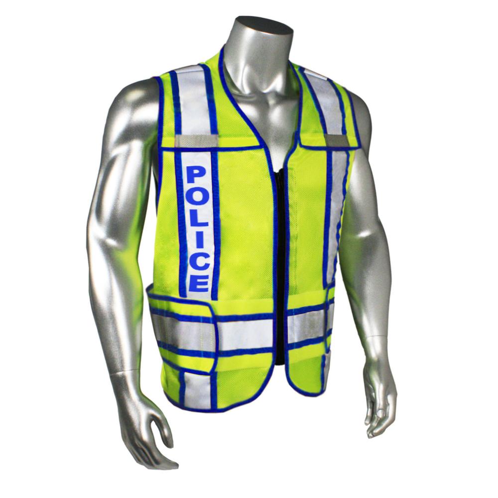LHV-207-3G Police Safety Vest - Police - Blue Trim - Green - Size 2X-4X