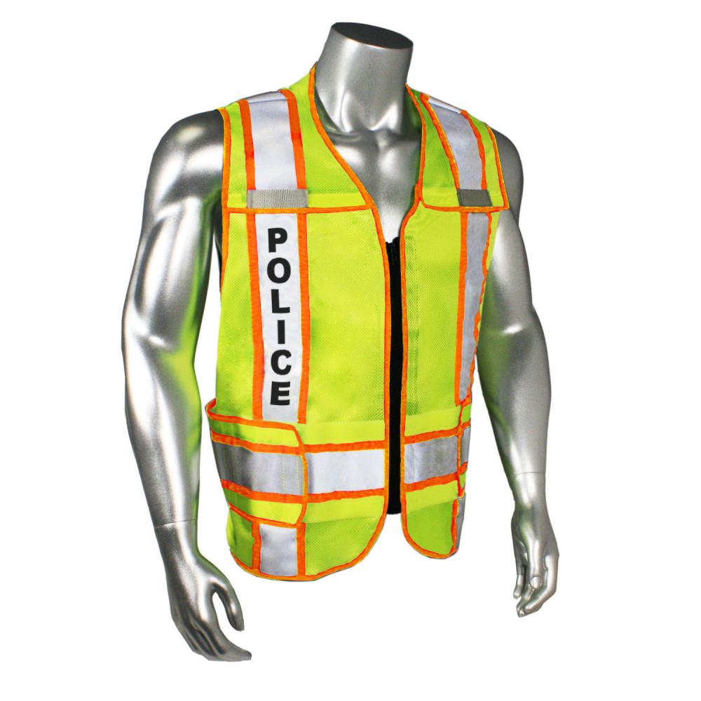 LHV-207-3G Police Safety Vest - Police - Orange Trim - Green - Size 2X-4X
