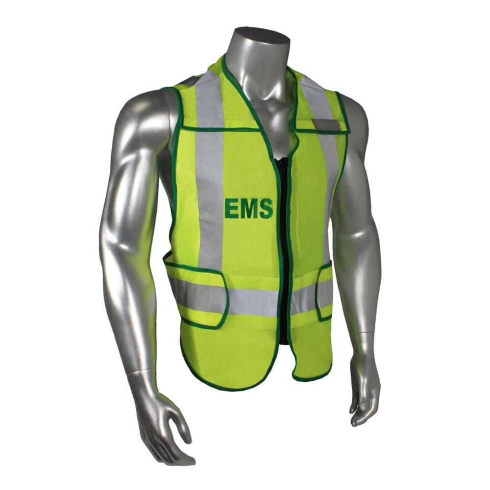 LHV-207DSZR-EMS EMS Safety Vest - EMS - Green Trim - Green - Size M-XL