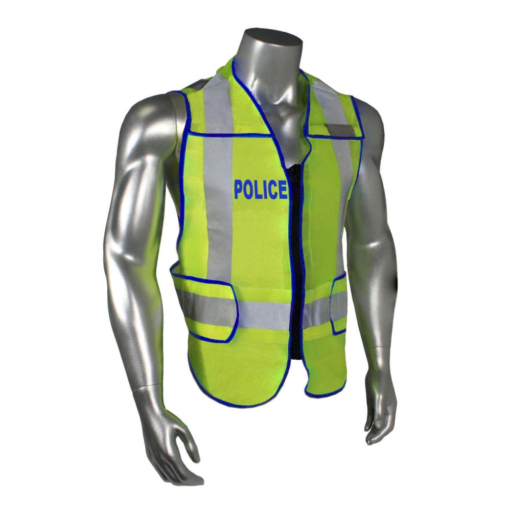 LHV-207DSZR-EMS EMS Safety Vest - Police - Blue Trim - Green - Size M-XL