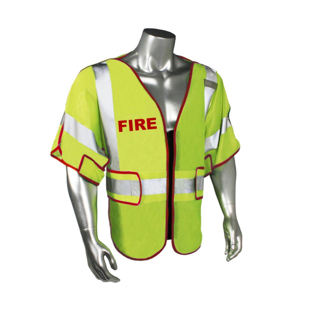 LHV-PS3-DSZR-EMS EMS Safety Vest - Fire - Red Trim - Green - Size M-XL