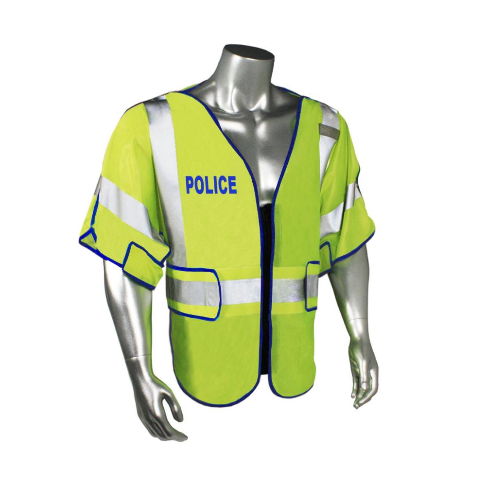 LHV-PS3-DSZR-EMS EMS Safety Vest - Police - Blue Trim - Green - Size M-XL