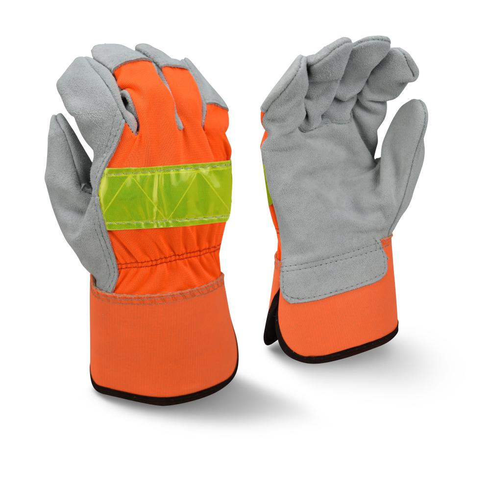 RWG3200HV High Visibility Regular Shoulder Gray Split Cowhide Leather Palm Glove - Size XL