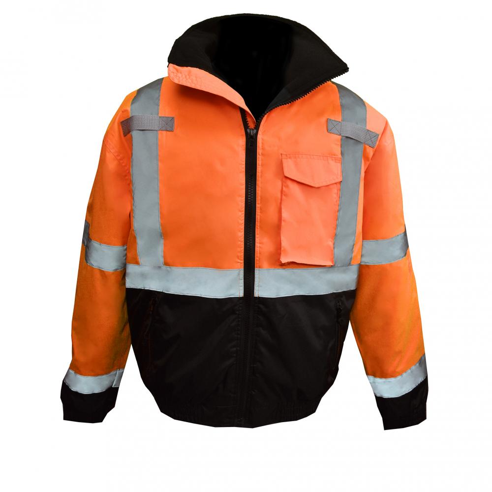 SJ11QB Class3 High Visibility Weatherproof Bomber Jacket with Quilted Built-in Liner - Orange - Size
