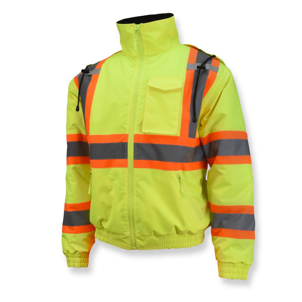 Class 3 X-Back High Visibility Quilted Bomber Jacket with Hood - Hi Vis Lime - 2X