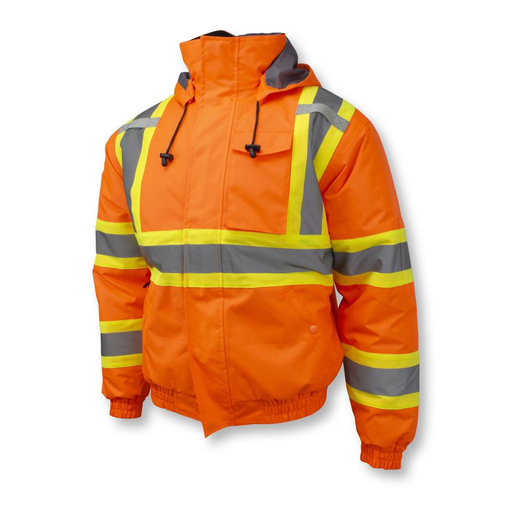 Class 3 X-Back High Visibility Quilted Bomber Jacket with Hood - Hi Vis Orange - 2X