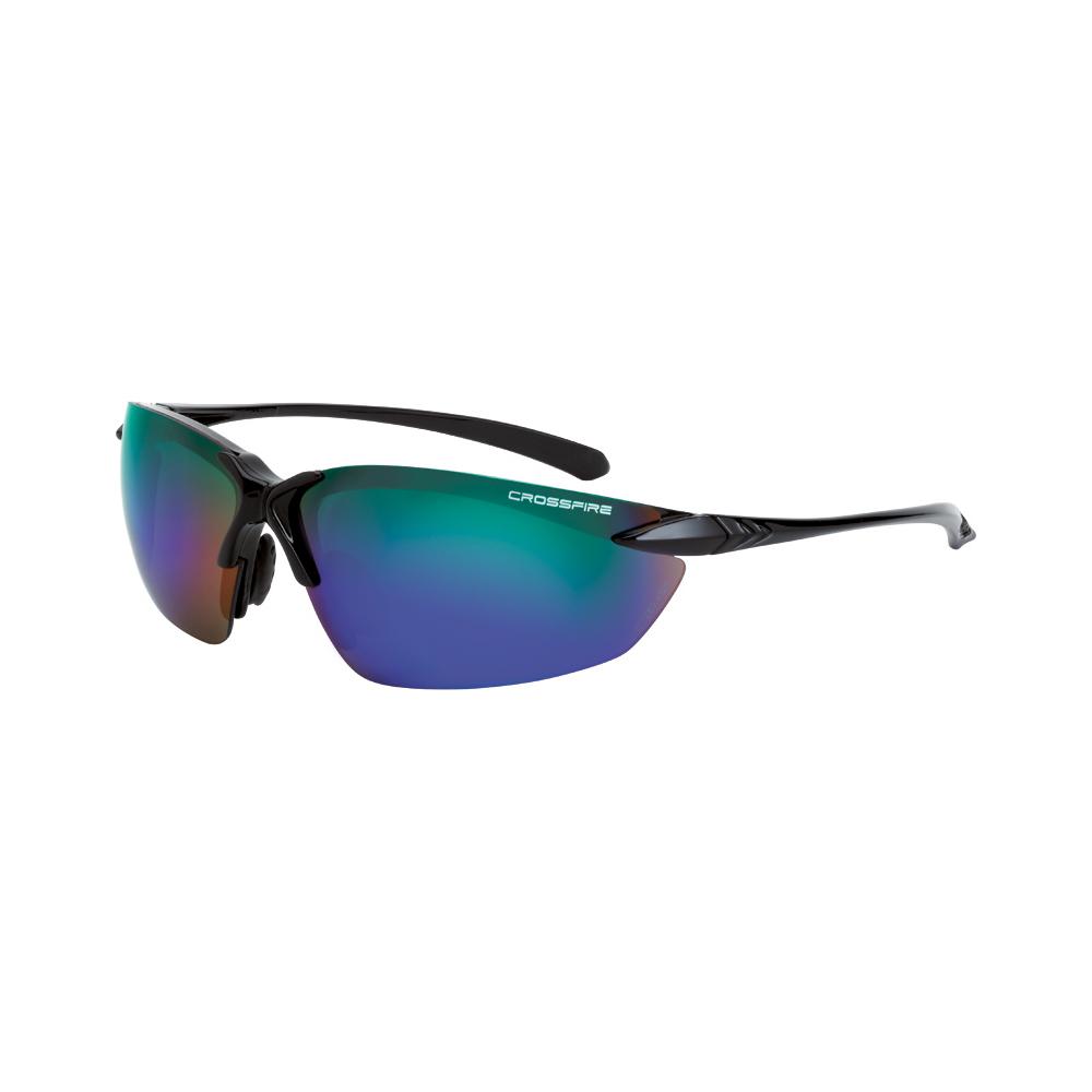 Sniper Premium Safety Eyewear - Shiny Black Frame - Emerald Mirror Lens