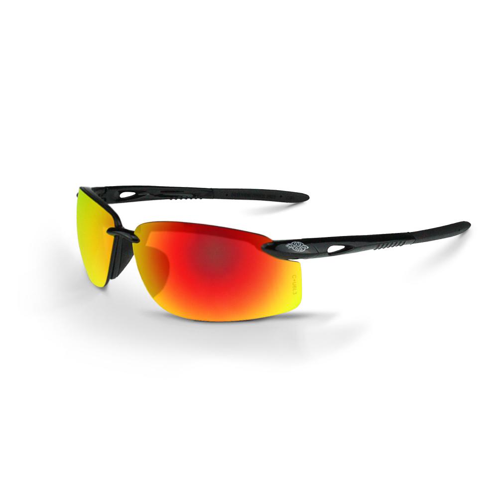 ES5W Premium Safety Eyewear - Shiny Black Frame - Fire Mirror Lens