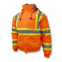 Radians SJ11QX-3ZOS-XL - Class 3 X-Back High Visibility Quilted Bomber Jacket with Hood - Hi Vis Orange - XL