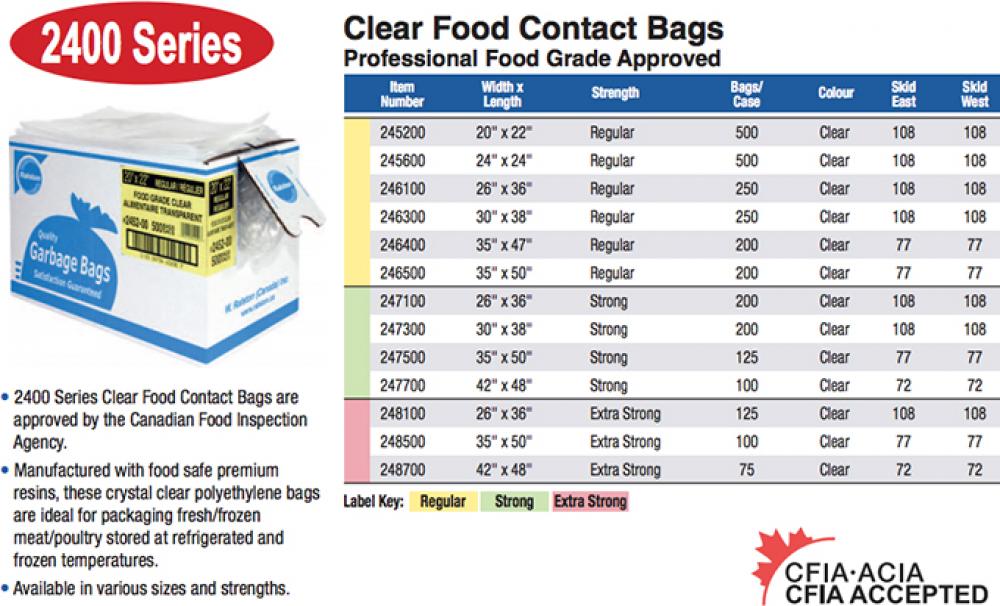 2400 SERIES Food Grade 35&#34; x 50&#34; Extra Strong Clear 100