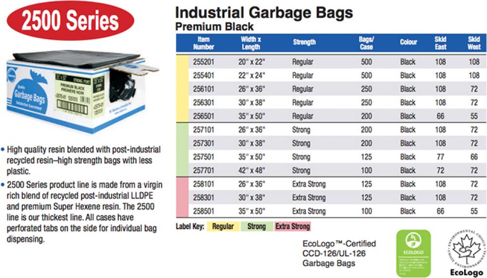 2500 SERIES  Premium Grade Eco-Logo CCD-126 / UL-126 - Black  30&#34; x 38&#34; Extra Strong Black 1