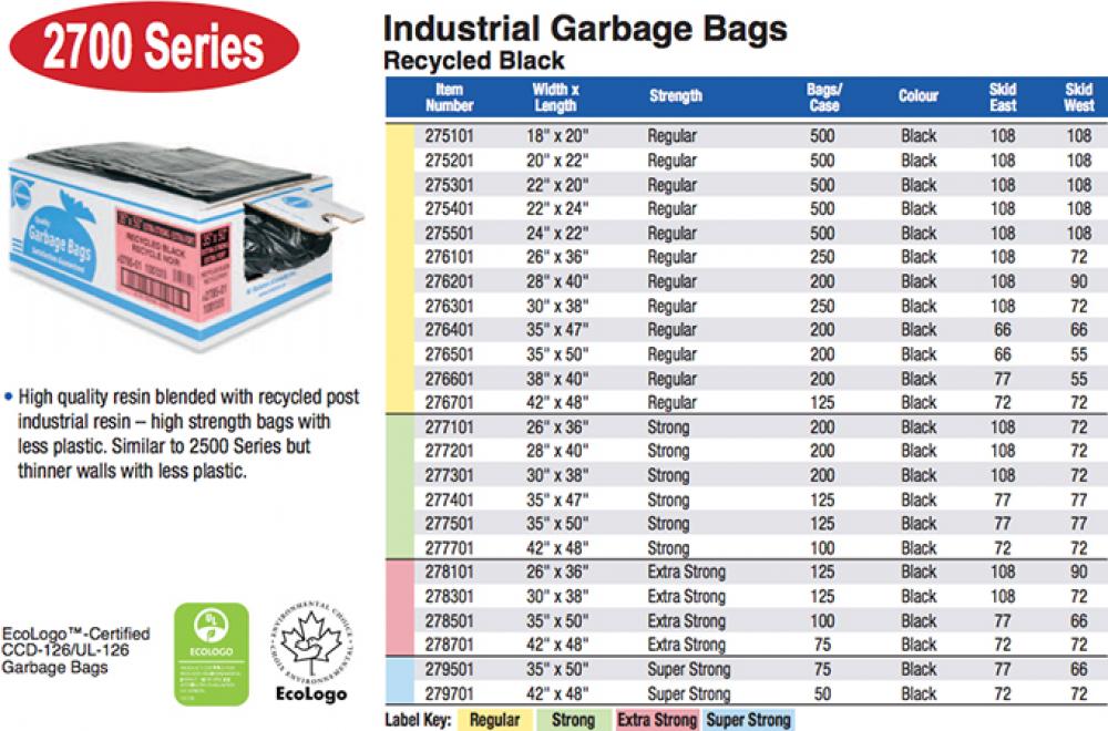 2700 SERIES  Recycled Black Eco-Logo CCD-126 - Black  35&#34; x 50&#34; Strong Black 125