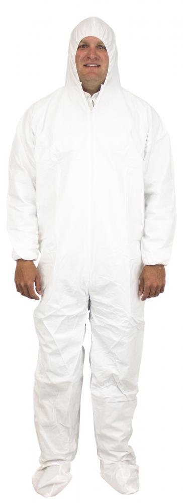 COVERALL,POLYPRO,WHITE,HOOD,BOOTS,ELASTIC WRISTS, 25/CS