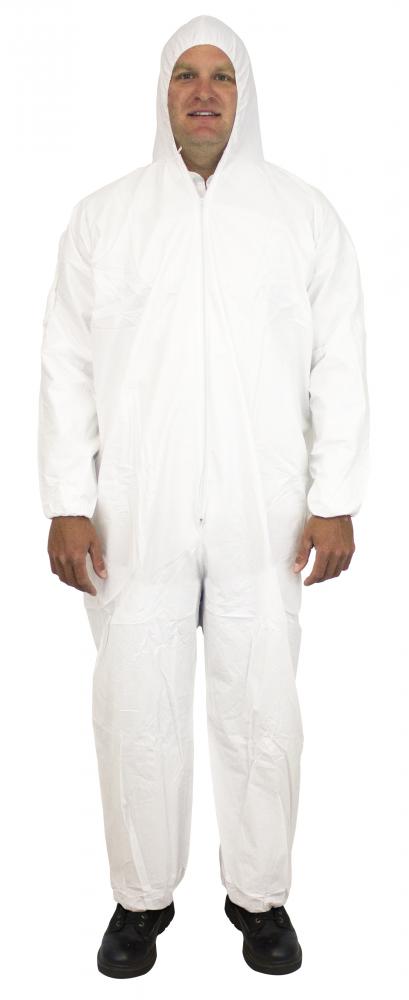 COVERALL BREATHABLE MICRO FILM MATERIAL WITH HOOD, ELASTIC WRISTS AND ANKLES AND NO FEET