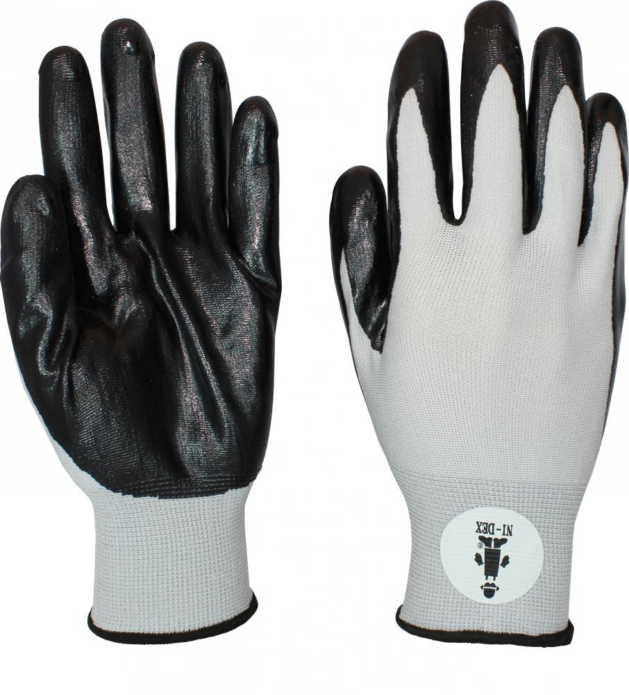 GLOVE, BLACK NITRILE COATED, BLACK POLYESTER KNIT, MEDIUM