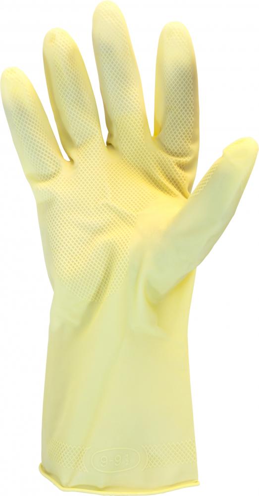 AMBER UNLINED LATEX GLOVES  16 MIL THICKNESS  RECESSED DIAMOND GRIP  ROLLED CUFF  STANDARD LENGTH