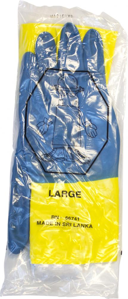 BLUE NEOPRENE OVER YELLOW LATEX, FLOCK LINED, 28 MIL, INDV. BAGGED, MD