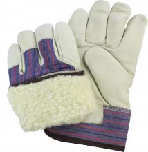 Safety Zone GLL2-XL-B3A - COW GRAIN LEATHER WHITE FLEECE LINED, KEYSTONE THUMB, 2 1/2" RUBB. BEIGE W/ RED+BLUE STRIPES