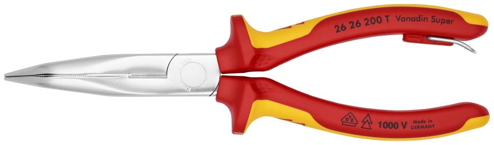 8&#34; Long Nose 40° Angled Pliers with Cutter-1000V Insulated-Tethered Attachment
