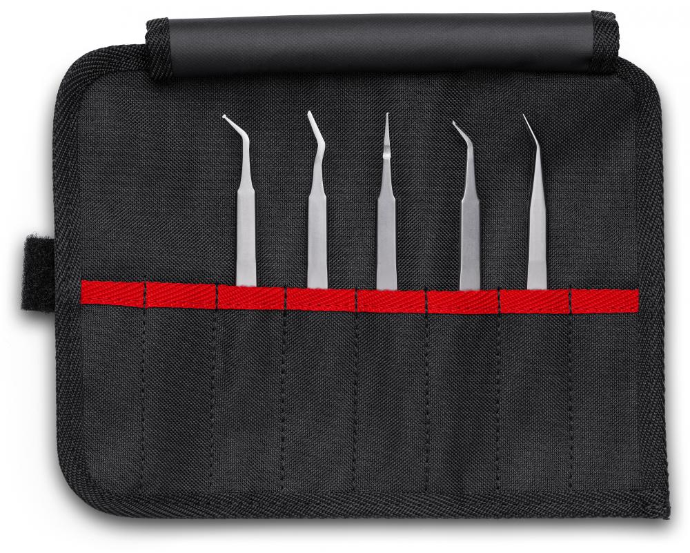 5 Pc Stainless Steel Tweezers Set in Tool Roll-SMD