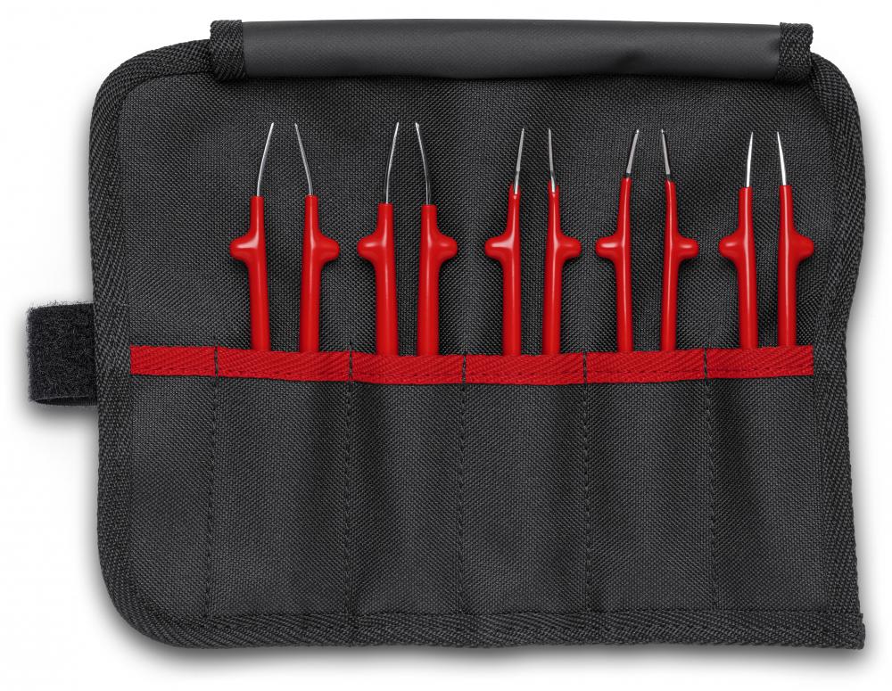 5 Pc Stainless Steel Tweezer Set in a Tool Roll-1000V Insulated