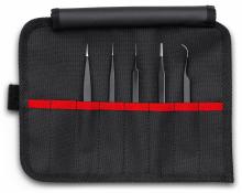 Knipex Tools 92 00 01 ESD - 5 Pc Stainless Steel Tweezers Set in Tool Roll-ESD