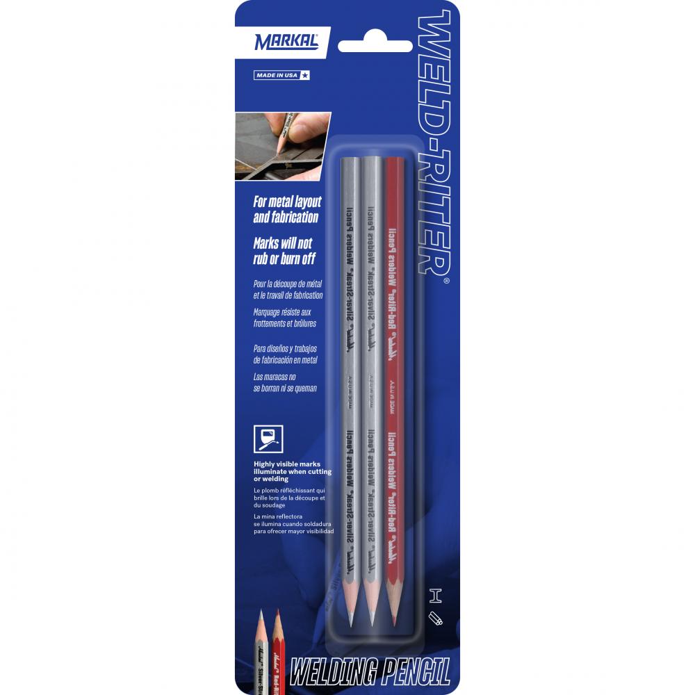 Silver-Streak® Welders Pencils, Red, Silver