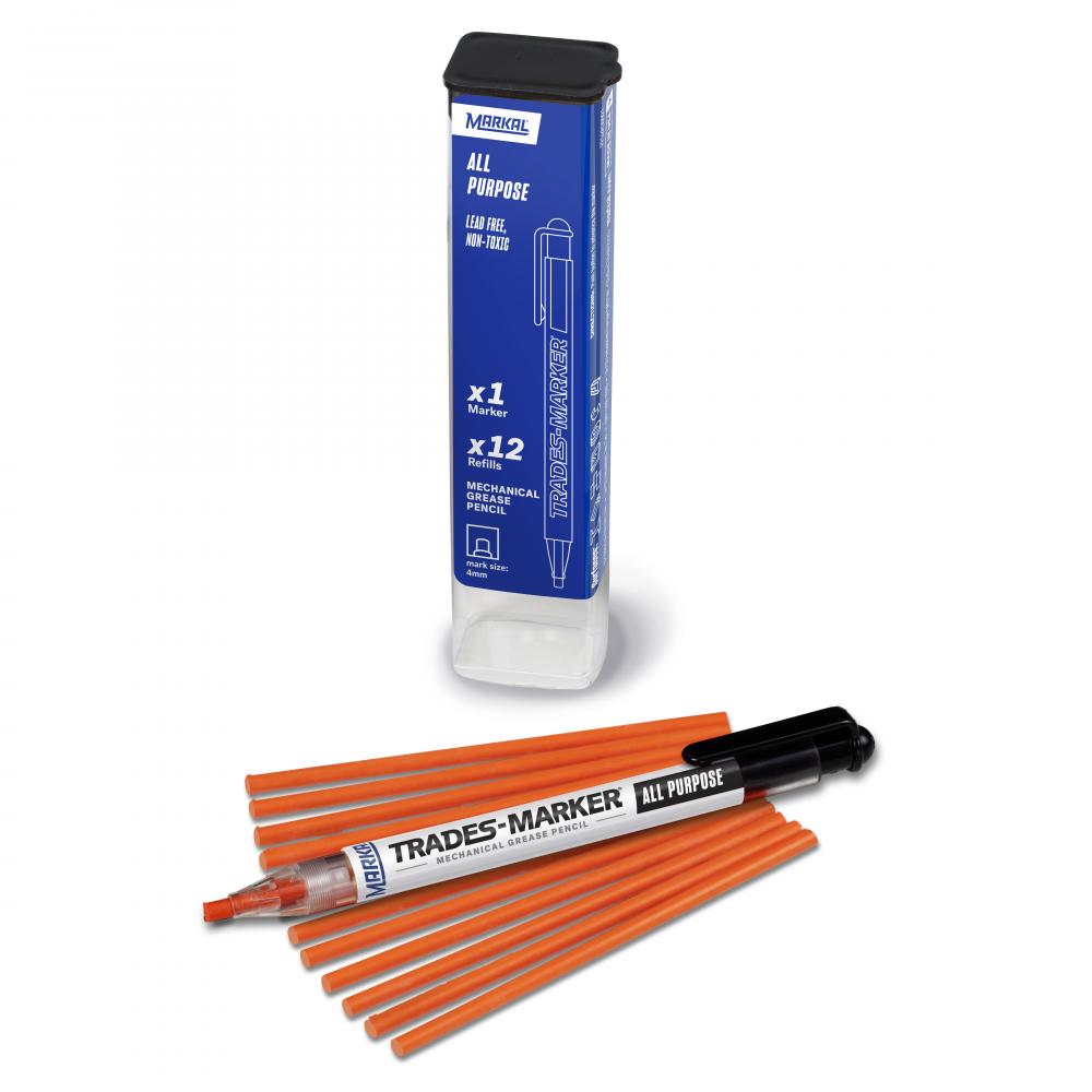 Trades-Marker® All Purpose Mechanical Grease Pencil Starter Pack, Orange