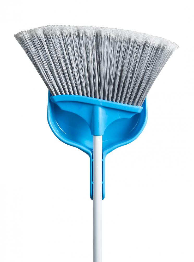 12&#34; Vortex Angle broom with 9&#34; clip on dust pan W 48&#34; Handle Baby Blue