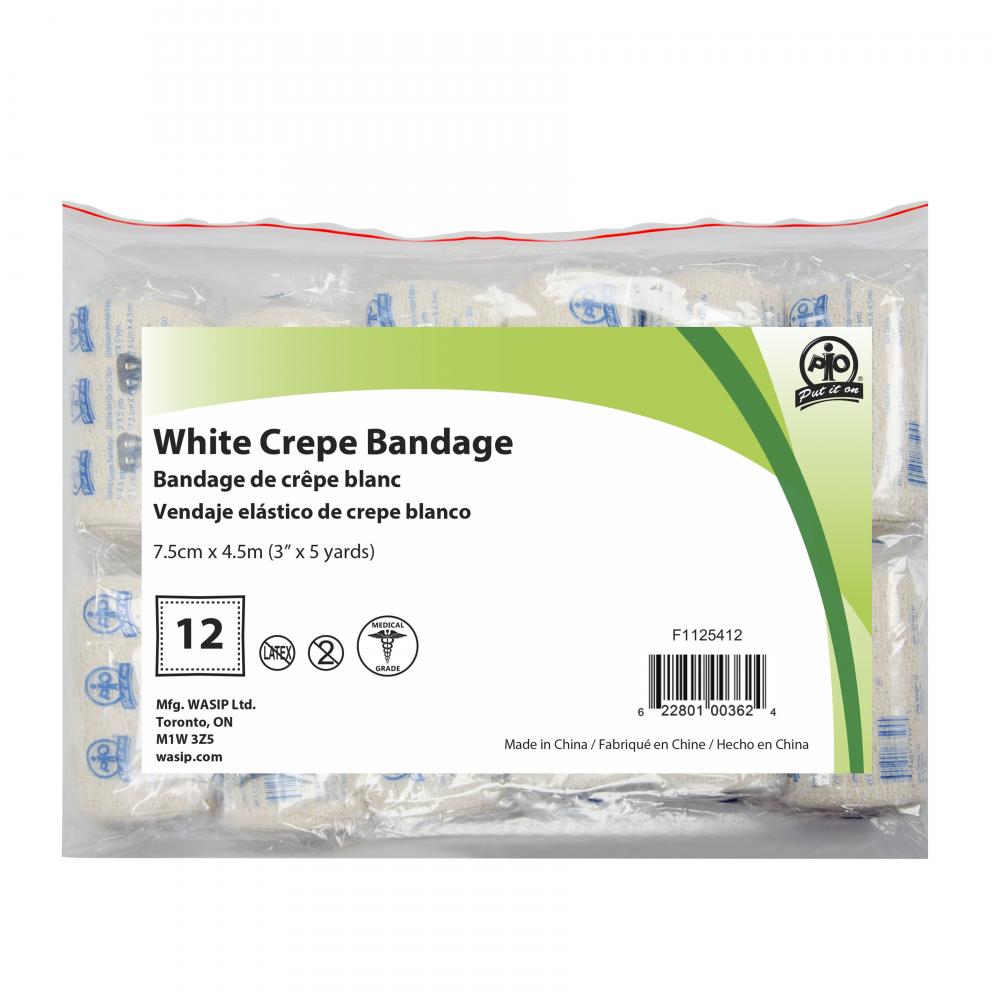White Crepe Bandage, 7.5cm x 4.5m, 12/Bag