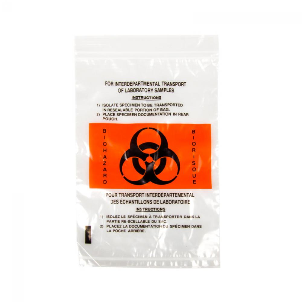 Bio-Hazard Clear Bag, Resealable, 15 x 22.5cm, 100/Bag