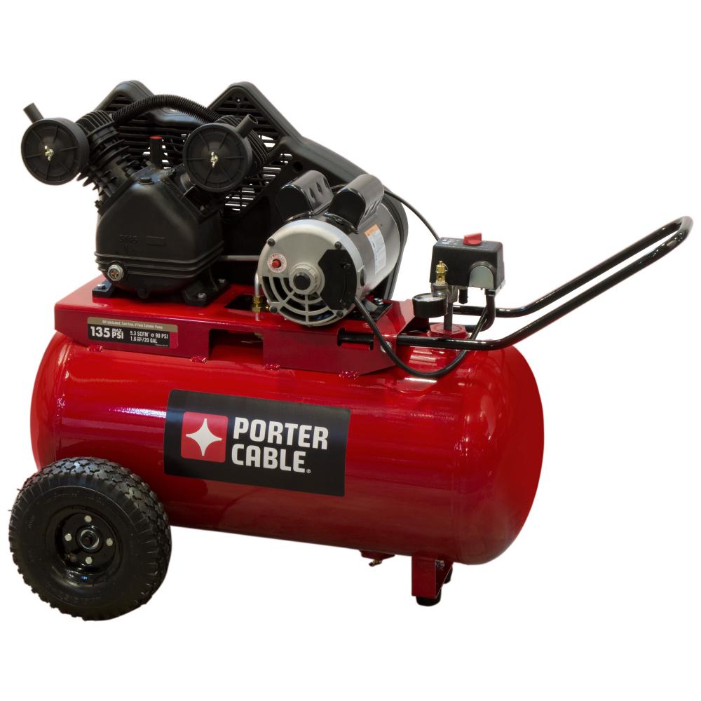 Porter Cable 1.6 RHP 20 Gallon V-Twin Cast Iron Pump Horz Compressor