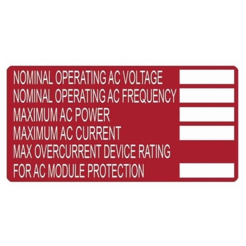 Solar Label, Printable, AC MODULE, 4.0&#34; x 2.0&#34;, PET, Red, 50